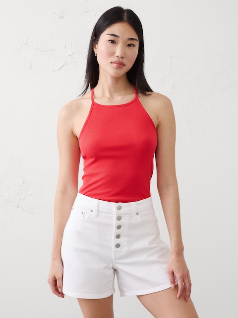 Ribbed Strappy Racer-Back Top