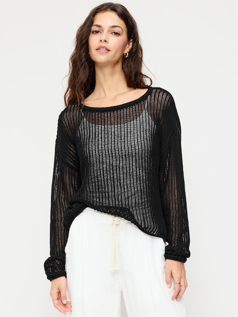 Open-Stitch Cropped Sweater