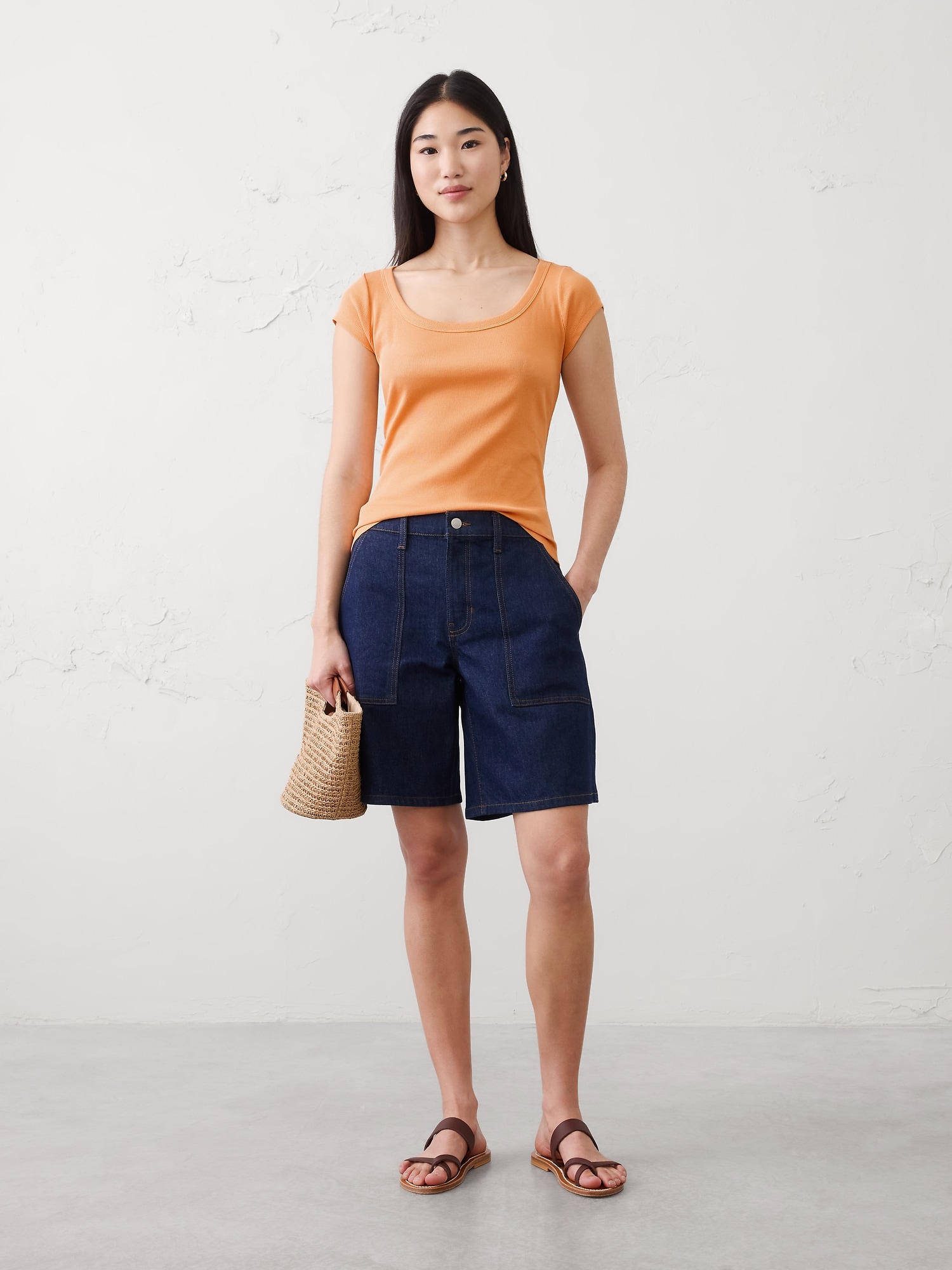 Ribbed Scoop-Neck T-Shirt