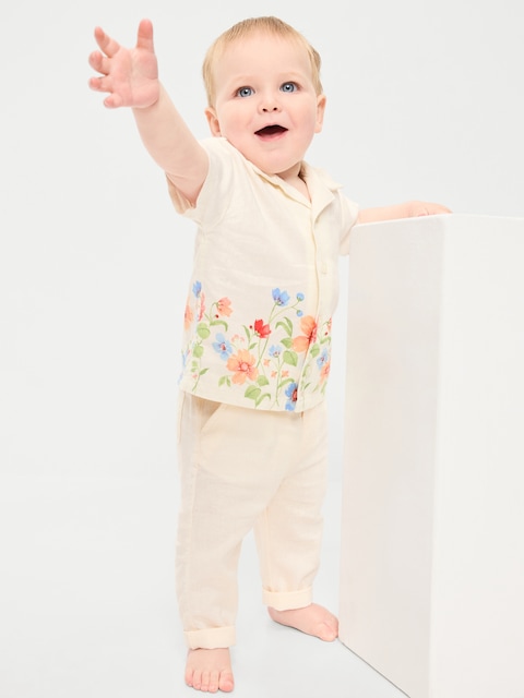 Printed Short-Sleeve Linen-Blend Shirt for Baby