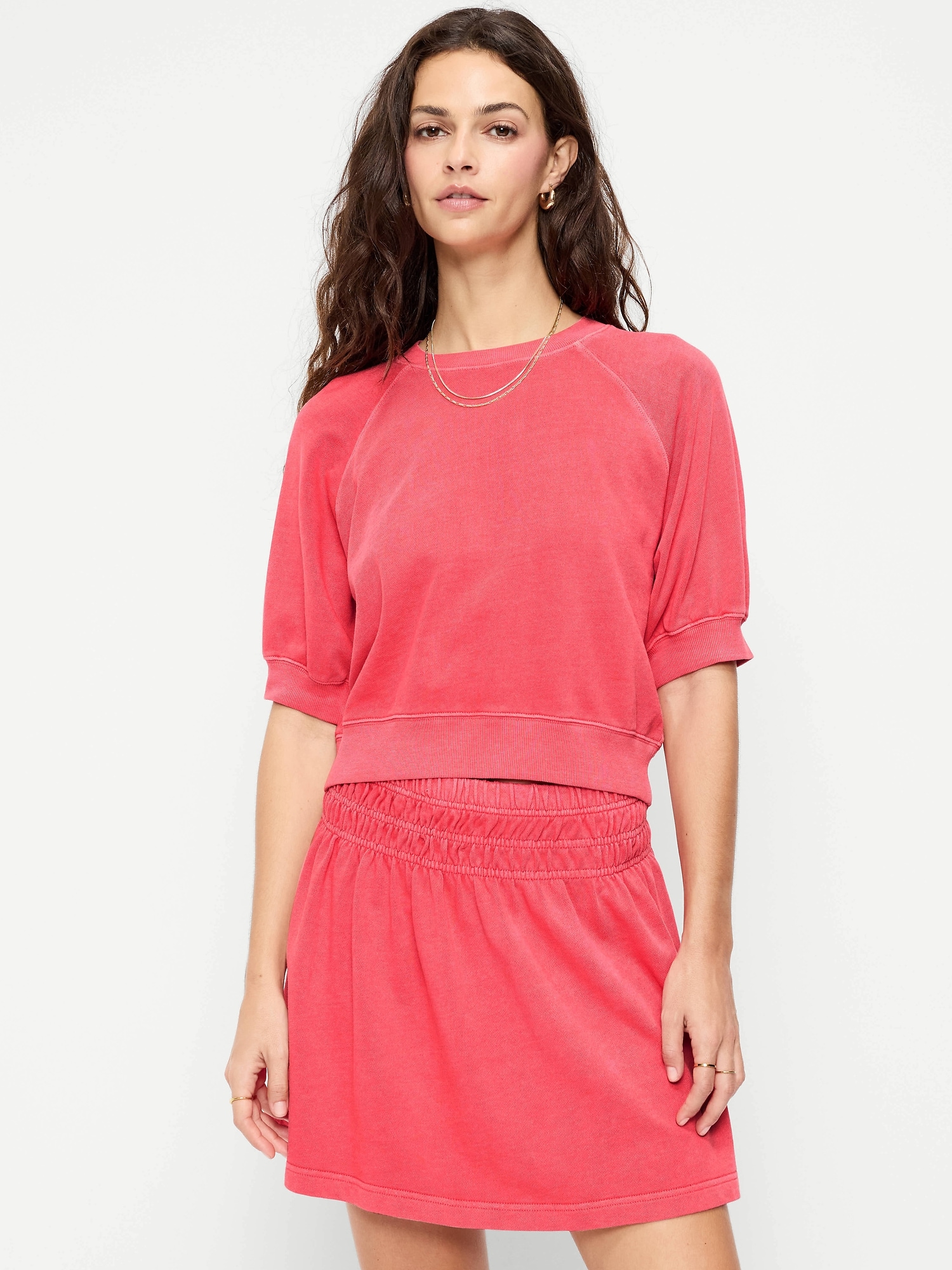 Short-Sleeve Cropped Raglan Sweatshirt
