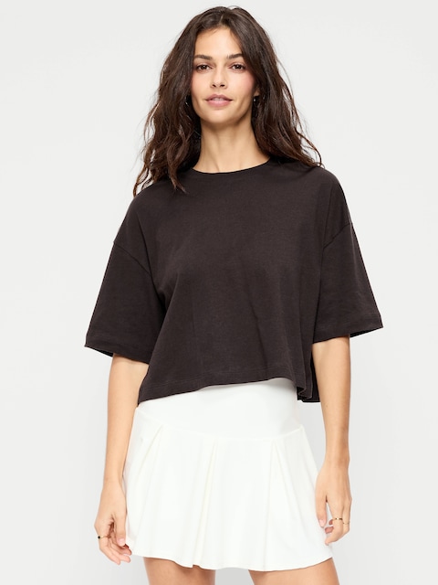 Vintage Crew-Neck Oversized Crop T-Shirt