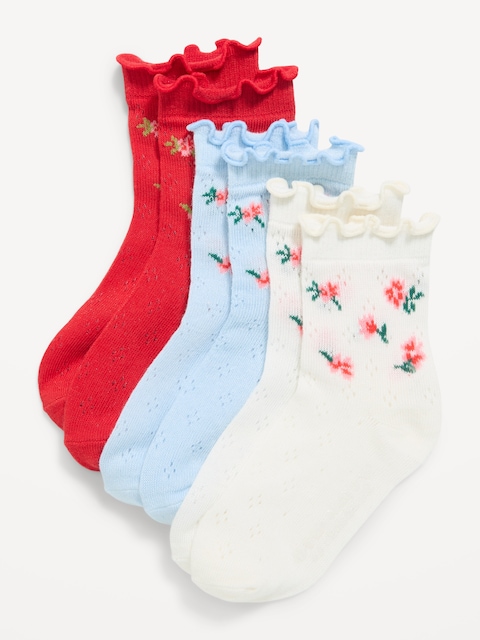 Ruffled Pointelle-Knit Crew Sock 3-Pack for Toddler & Baby