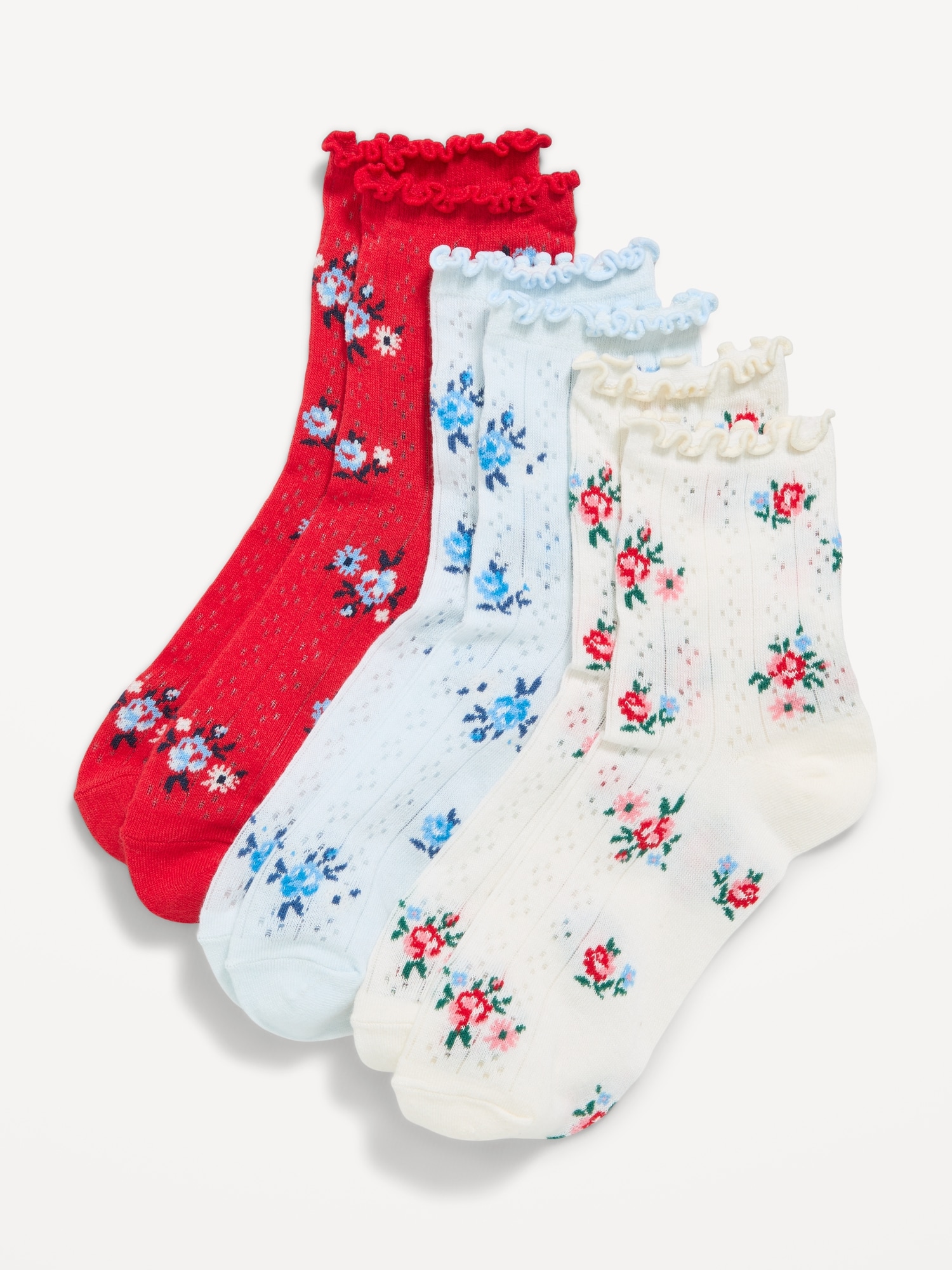 Ruffled Pointelle-Knit Quarter-Crew Socks 3-Pack for Girls