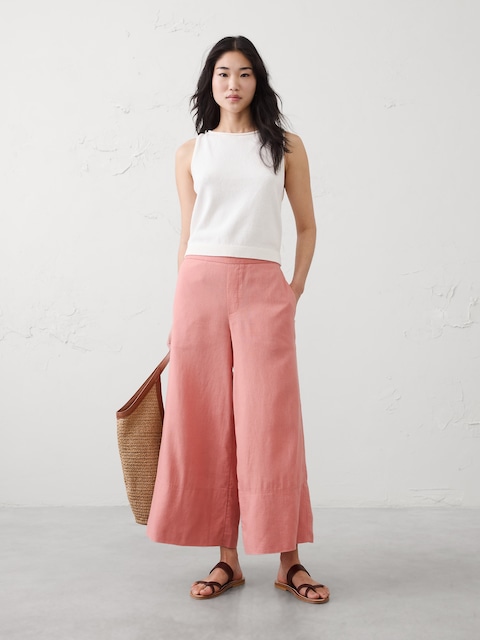 Anyday Wide-Leg High-Rise Linen-Blend Cropped Pant