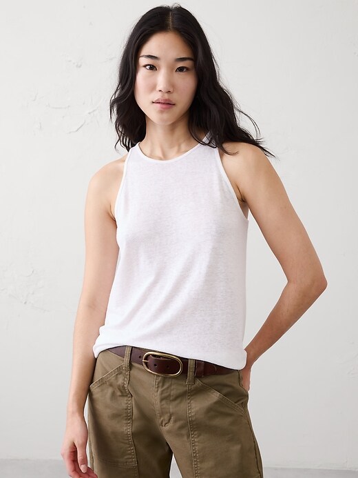 Linen-Blend Racer Back Tank | Banana Republic Factory