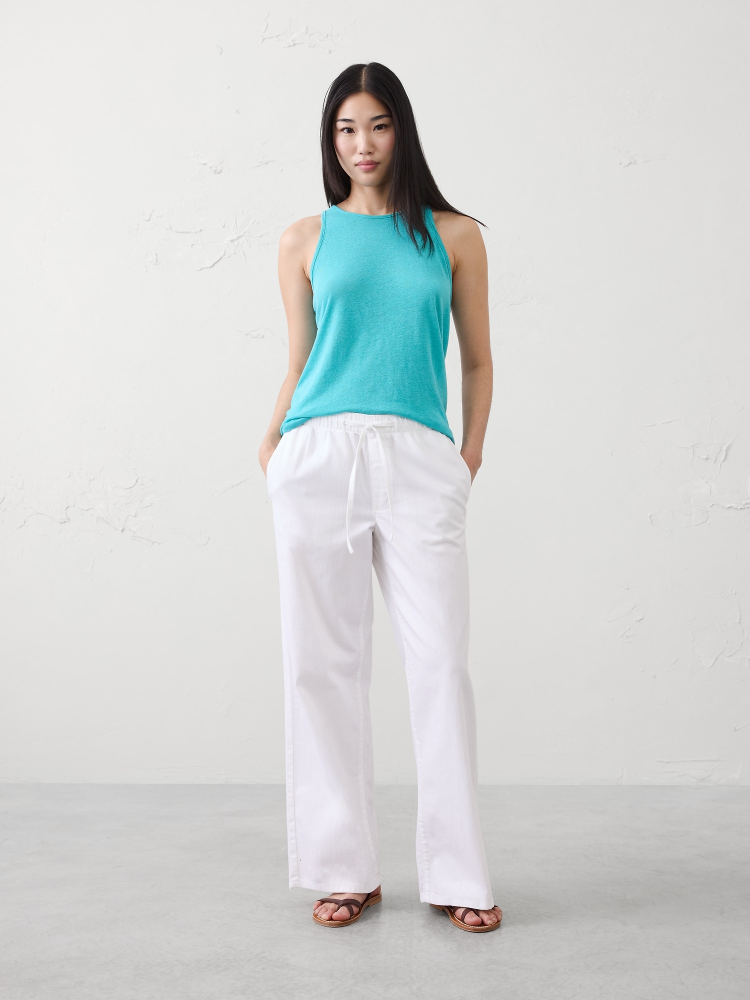 Linen-Blend Racer Back Tank