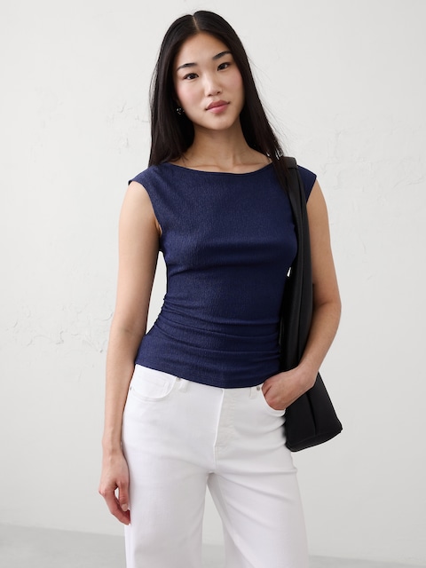 Textured Smocked Ruched Top