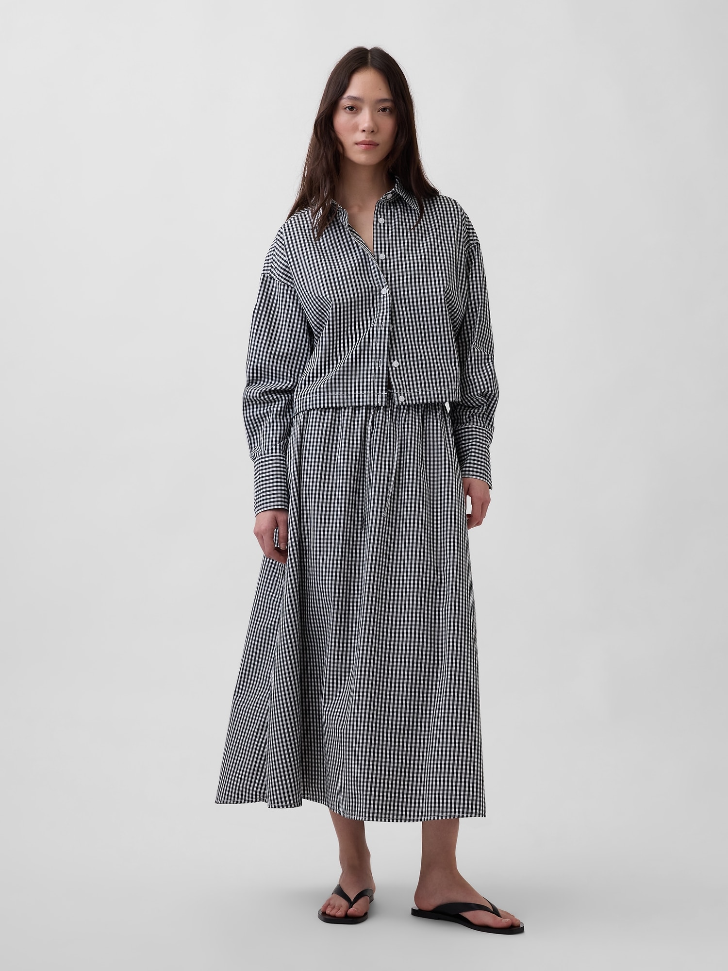 ポプリン オーバーサイズ 裾リボン クロップドシャツ-3