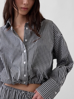 ポプリン オーバーサイズ 裾リボン クロップドシャツ