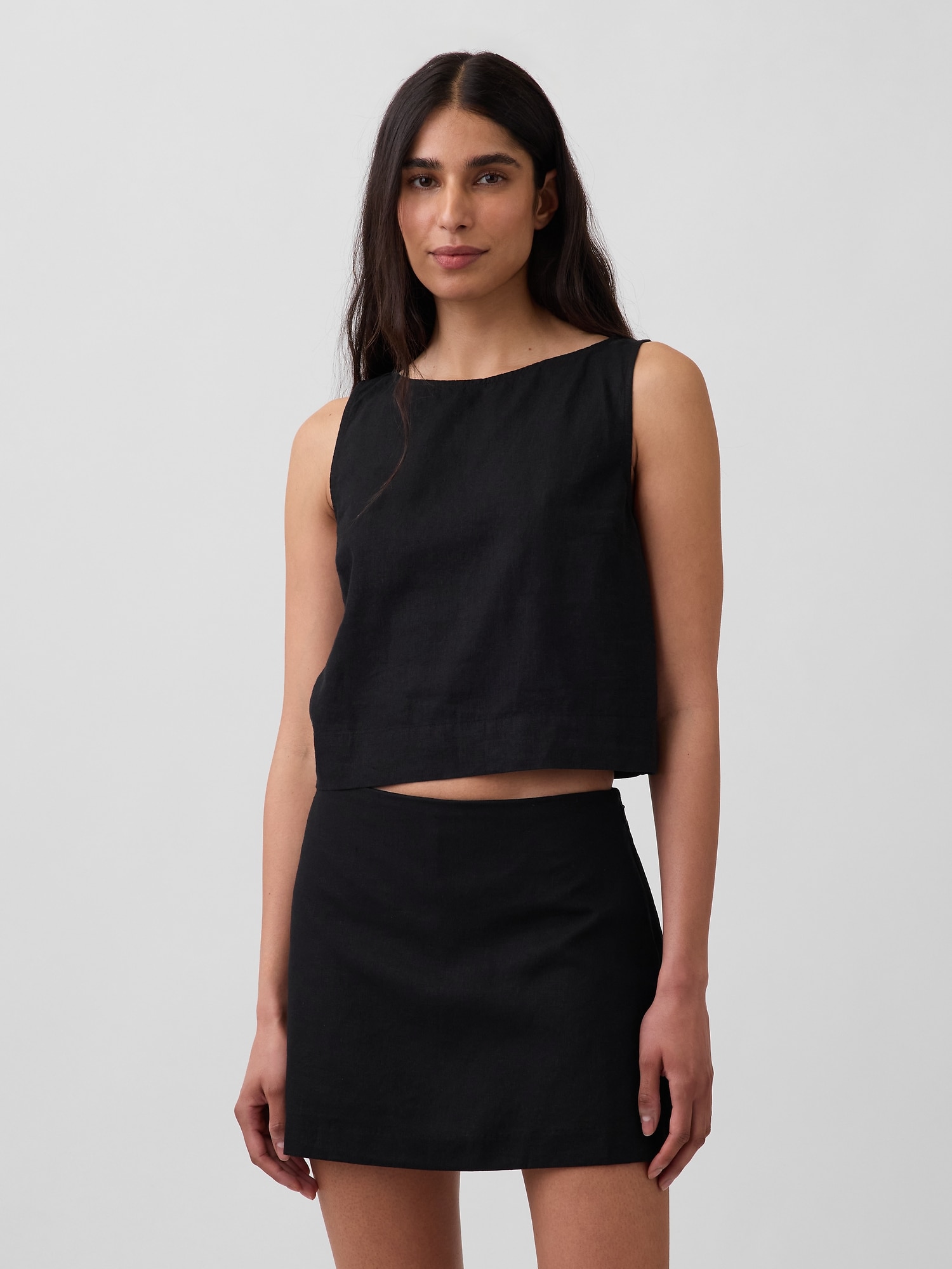 リネンブレンド クロップド シェルタンクトップ-0