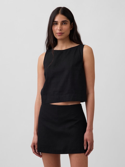 Linen-Blend Crop Shell Tank Top