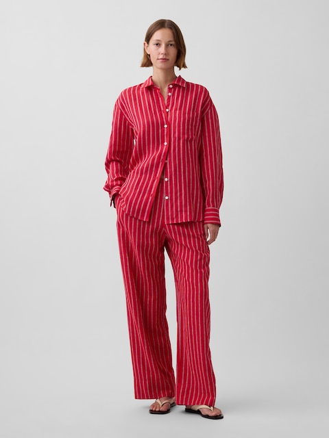 Linen-Blend Easy Wide-Leg Pants