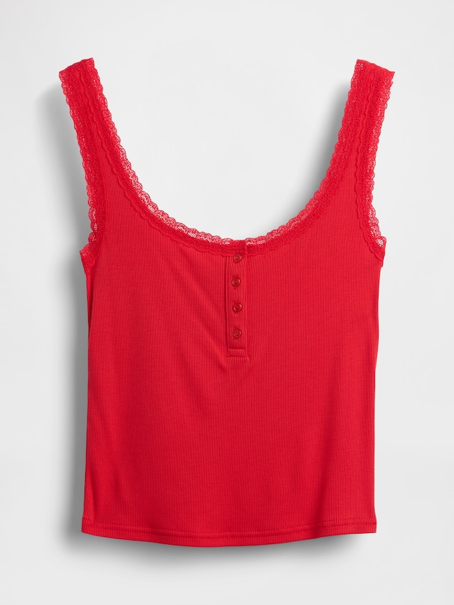 細リブ レース ヘンリーネック パジャマタンクトップ-4