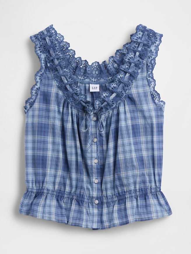 アイレット フロントタイ クロップド ペプラム トップス-4