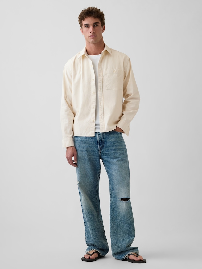 リラックス ストレートヘム キャンバス ユーティリティシャツ-1