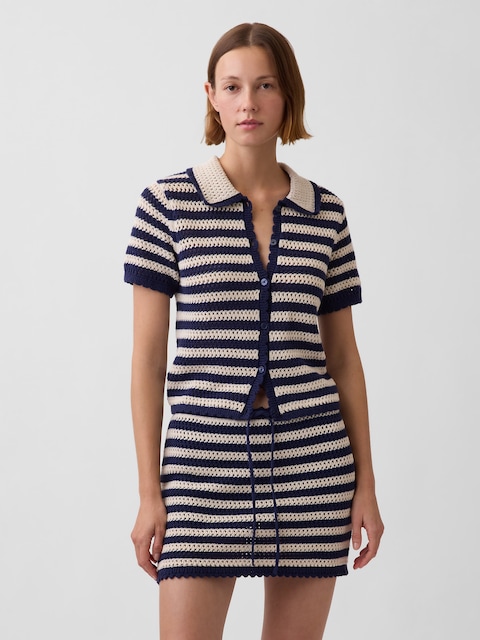 100% Cotton Crochet Relaxed Sweater Shirt