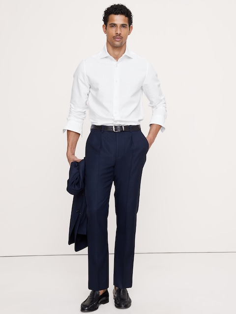 PANTALON DE COMPLET RAFFINÉ DE COUPE ÉTROITE EN LAINE ITALIENNE RESPIRANTE