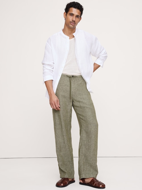 リラックスフィット リネン バンドカラーシャツ