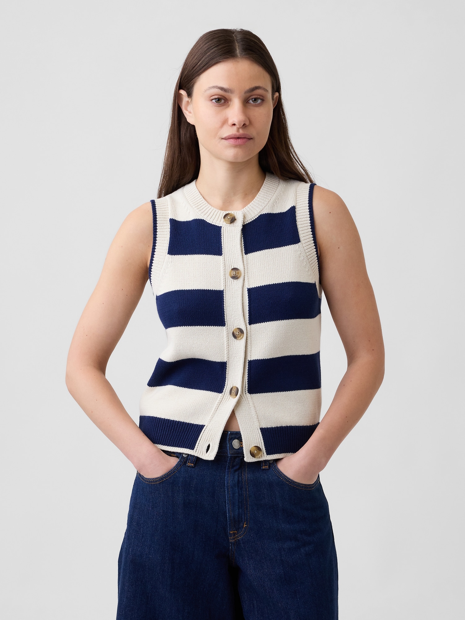 Sleeveless Button-Up Sweater