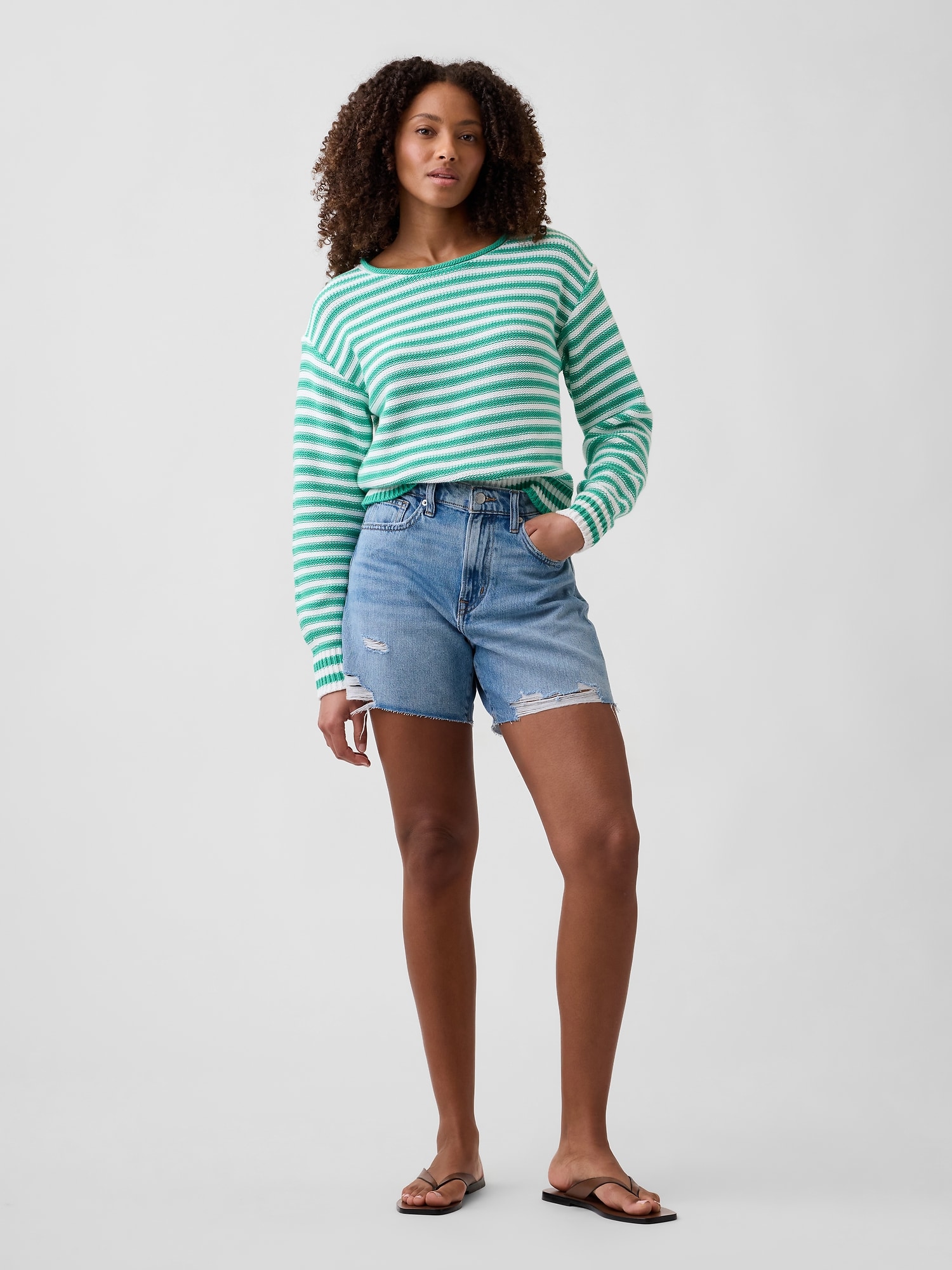 5" Mid Rise Destructed SuperSoft Denim Shorts