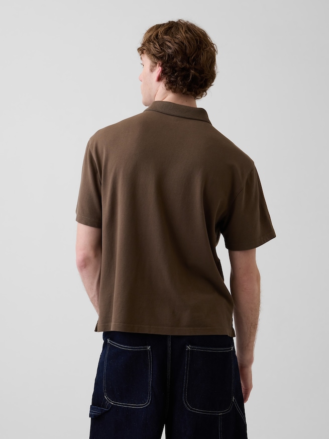 リラックスフィット ピケ クロップド ポロシャツ-2