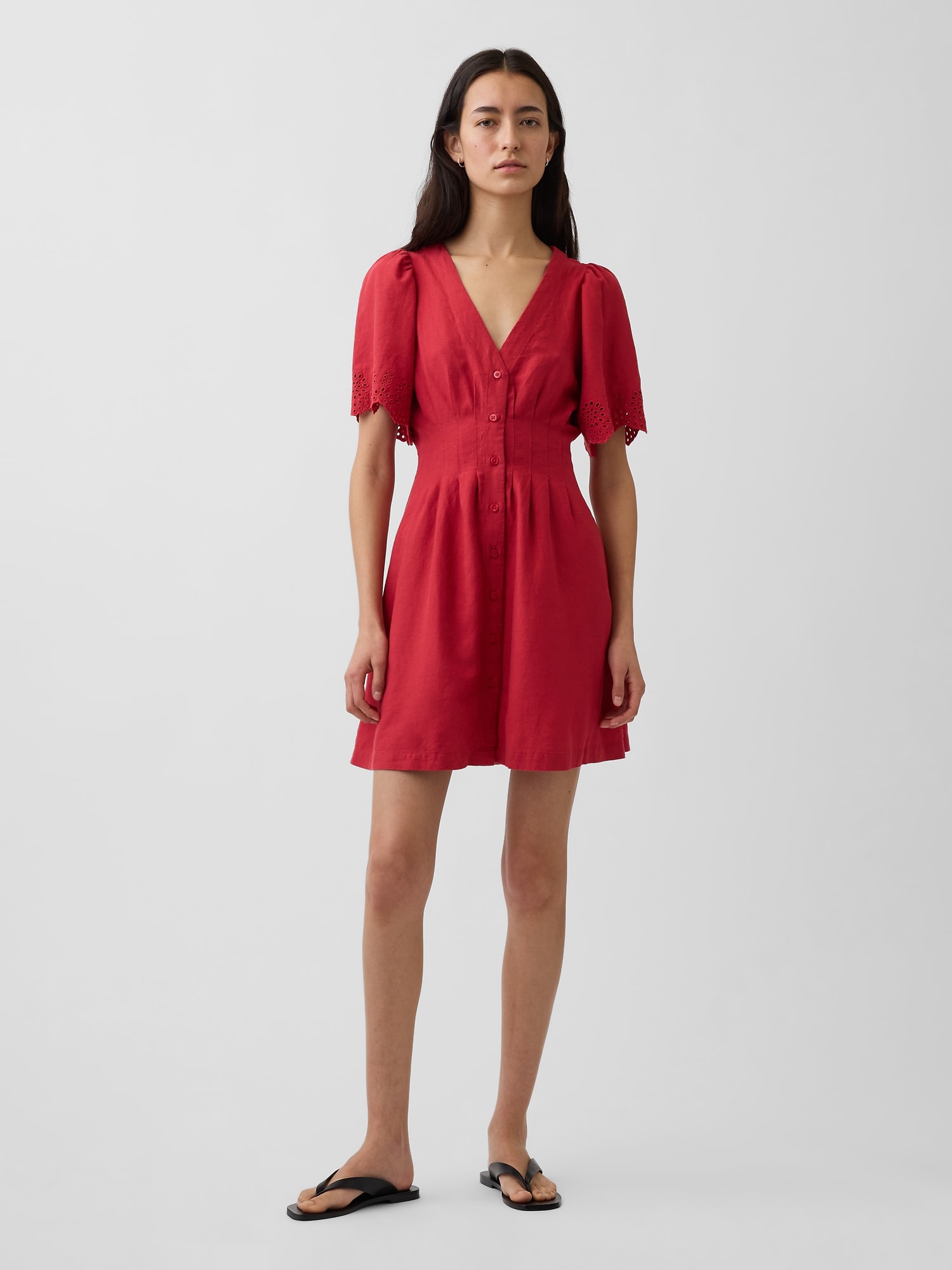 ROBE-CHEMISIER MI-LONGUE CINTRÉE EN MÉLANGE DE LIN