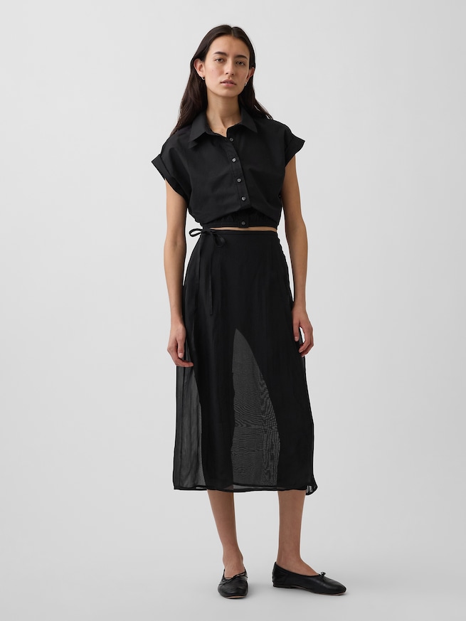 ポプリン キャップスリーブ クロップドシャツ-1