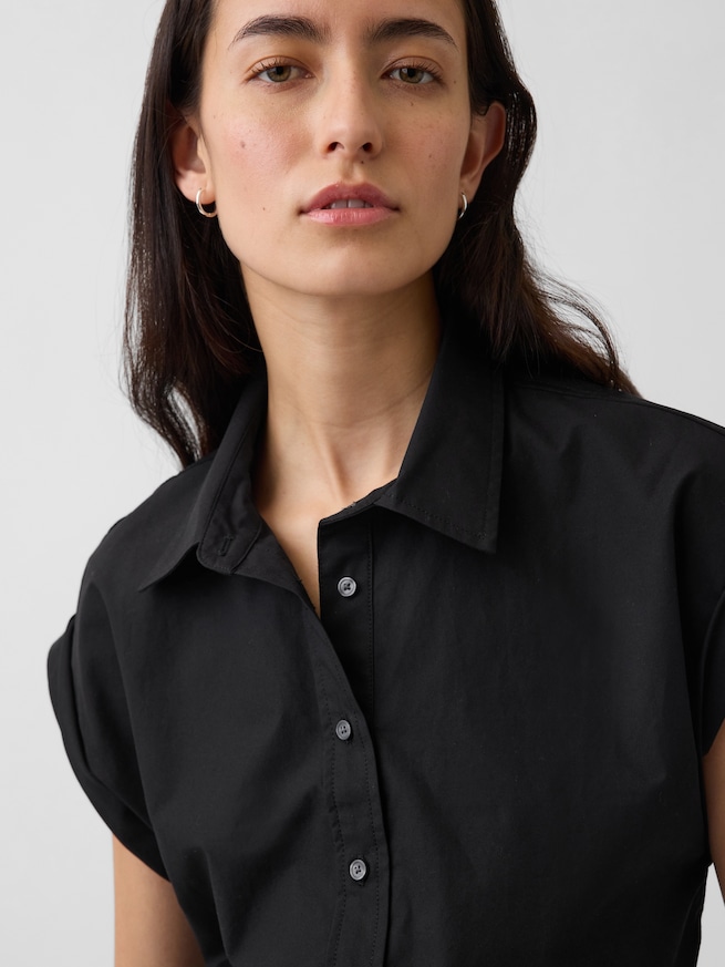 ポプリン キャップスリーブ クロップドシャツ-3