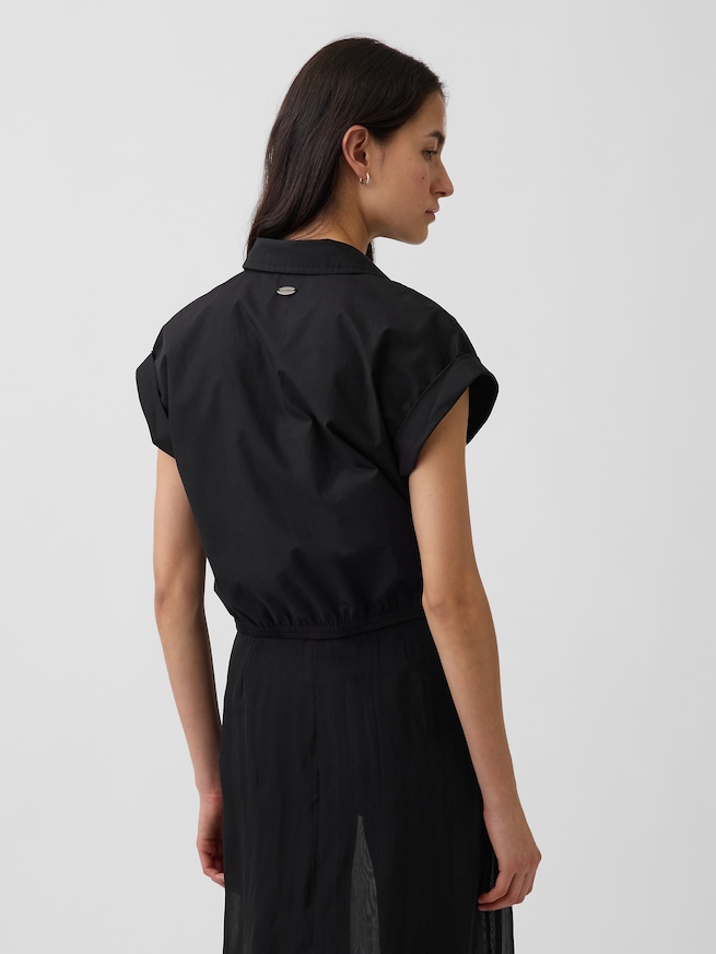 ポプリン キャップスリーブ クロップドシャツ-2