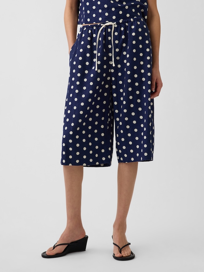 リネン混 リラックスフィット イージーウエスト キュロットパンツ-1