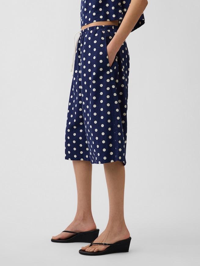 リネン混 リラックスフィット イージーウエスト キュロットパンツ-2