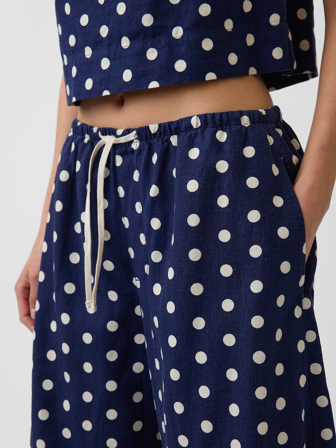 リネン混 リラックスフィット イージーウエスト キュロットパンツ-6