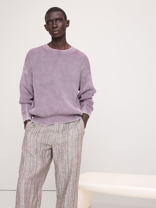 リブ コットン クルーネック セーター