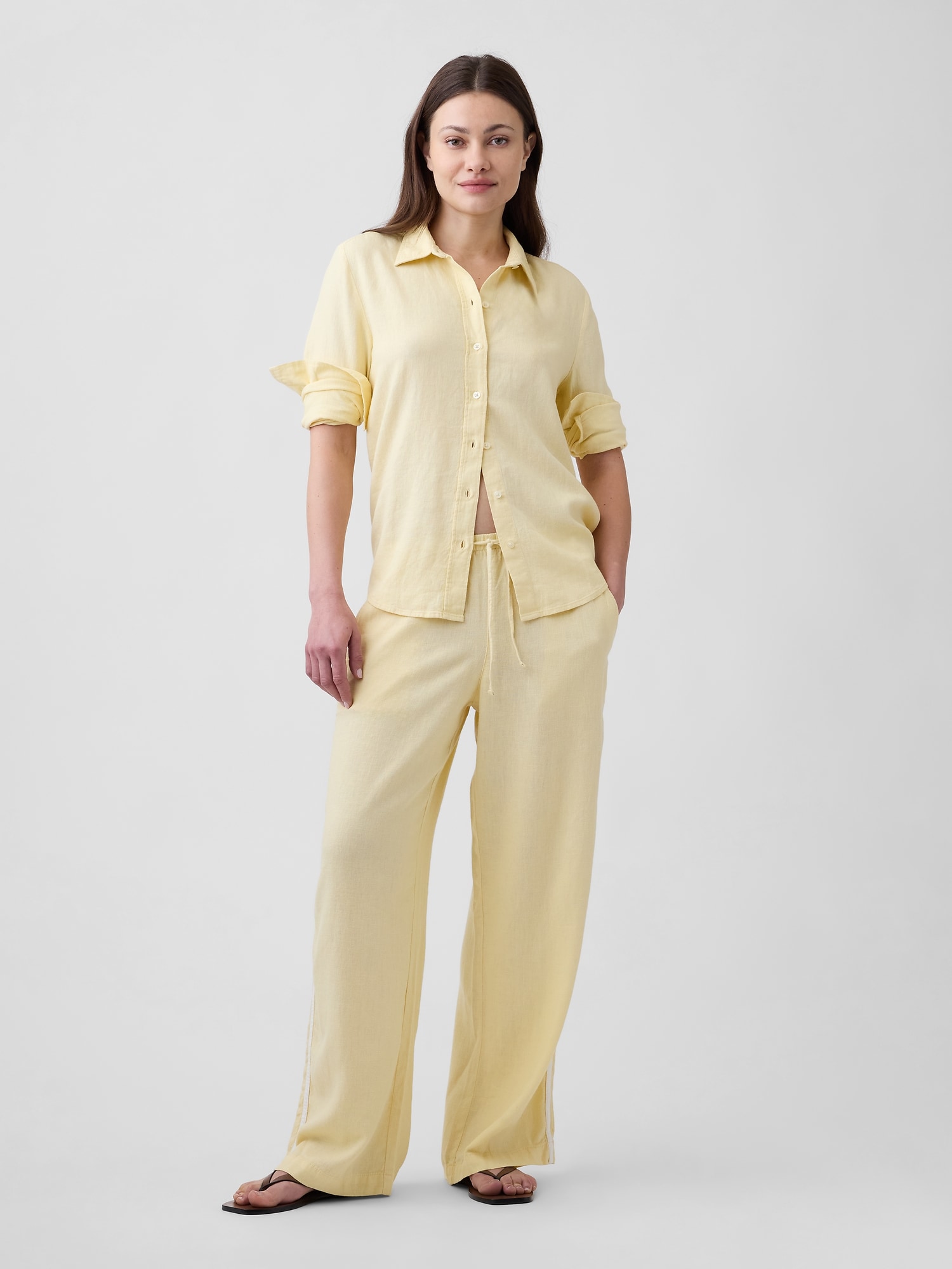 Linen-Blend Stripe Wide-Leg Pants