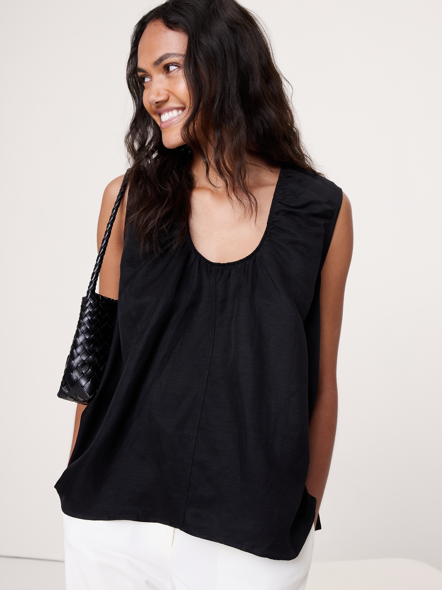 ビスコース リネン スクープネック タンクトップ-3