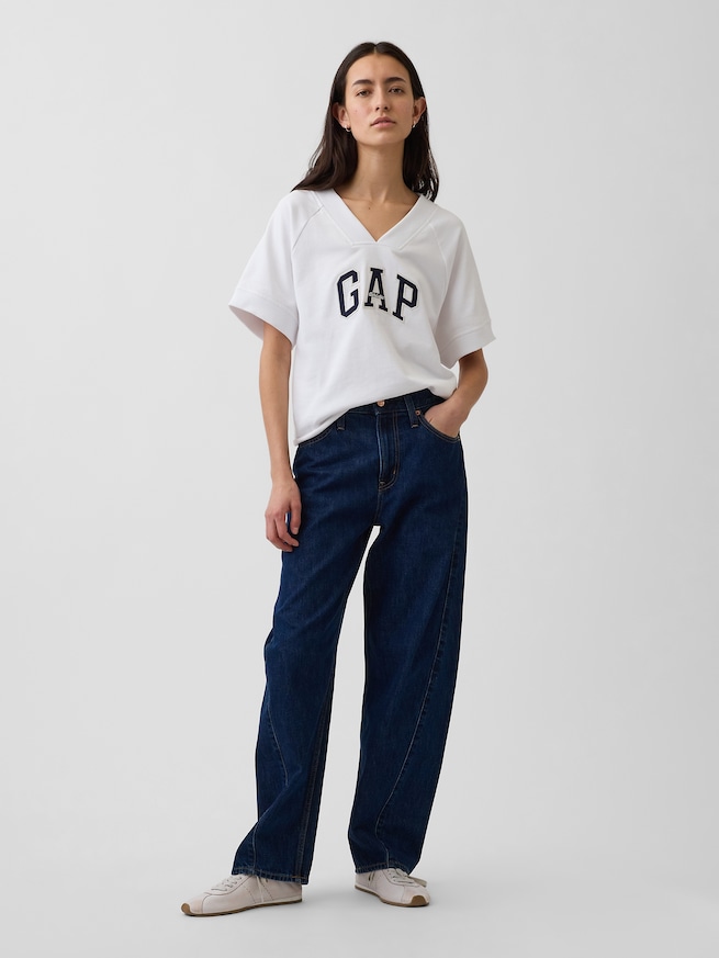 フレンチテリー オーバーサイズ GAPロゴ Vネック スウェットシャツ-1