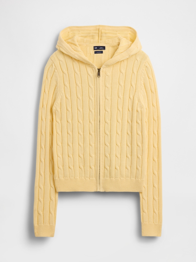 コットン100% ケーブルニット ジップアップ カーディガン-5