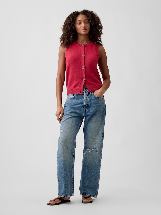 ノースリーブ ボタンアップ セーター-2