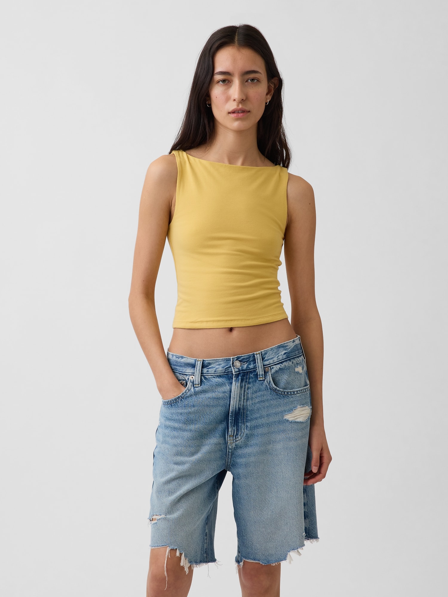 CloseKnit Jersey Boatneck Crop Tank Top