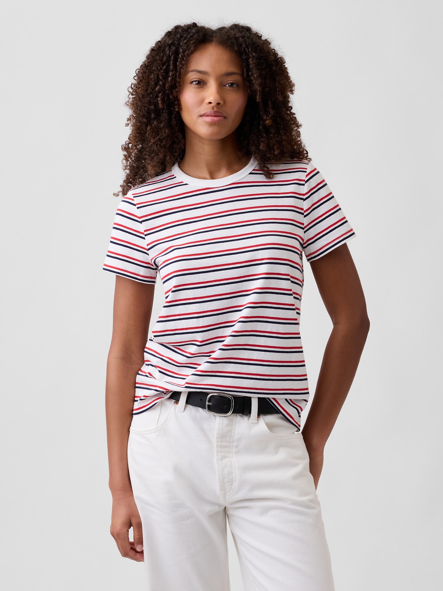 フェイバリット ストライプ クルーネックTシャツ-0