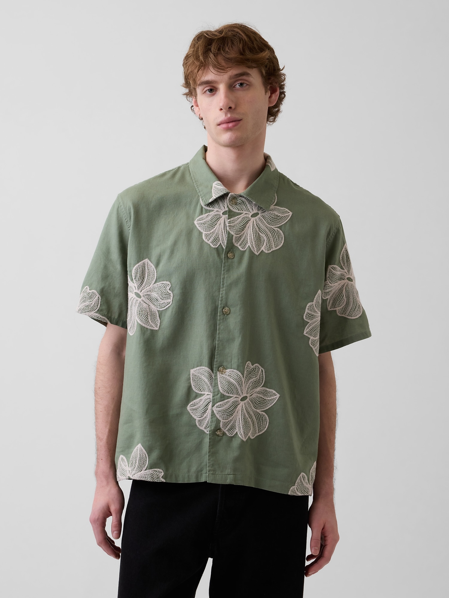 CHEMISE DÉCONTRACTÉE EN LIN ET COTON À OURLET DROIT