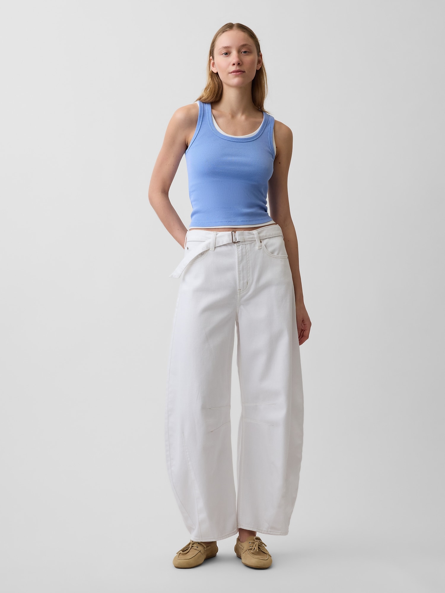 High Rise UltraSoft Belted Horseshoe Jeans