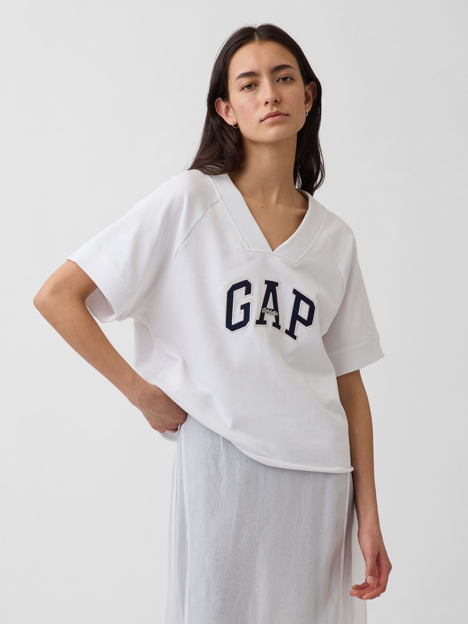 フレンチテリー オーバーサイズ GAPロゴ Vネック スウェットシャツ-0