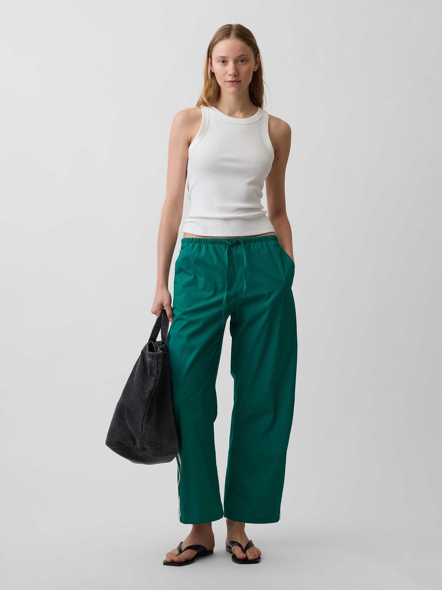 Organic Cotton Poplin Relaxed Easy Stripe Pants