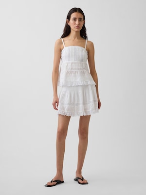 ピンタック レーストリミング イージーウエスト ミニスカート・スコート