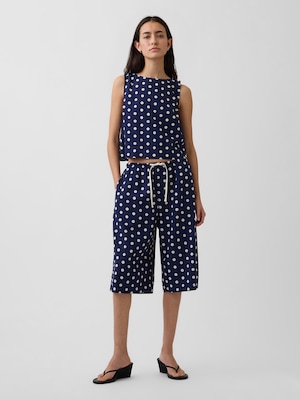 リネン混 リラックスフィット イージーウエスト キュロットパンツ