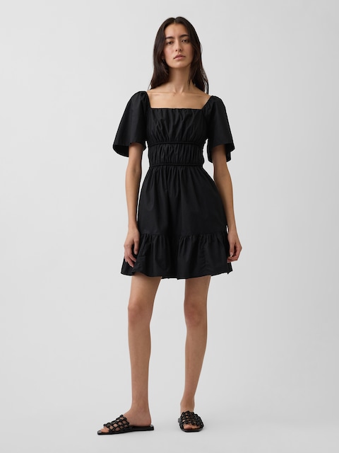 Poplin Flutter-Sleeve Mini Dress