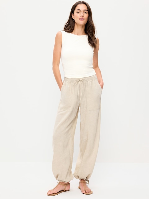 Mid-Rise Linen-Blend Utility Pants