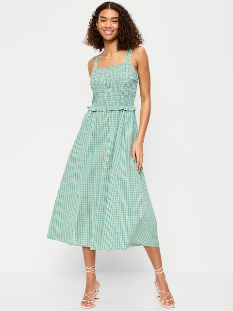 Fit & Flare Smocked-Bodice Midi Dress